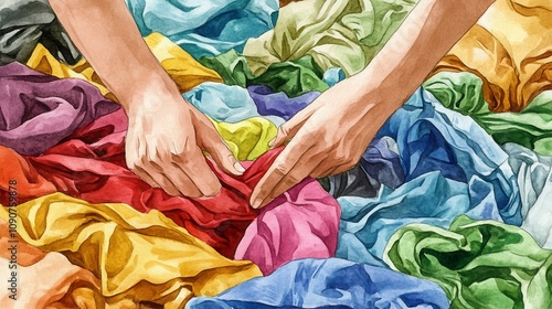 Wallpaper Mural Sorting Old Clothes for Recycling and Donation Torontodigital.ca