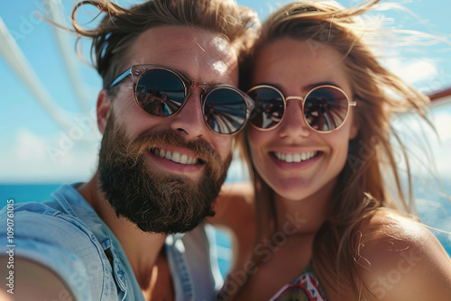 AI generated picture of happy bonding people family enjoying honeymoon cruise photo