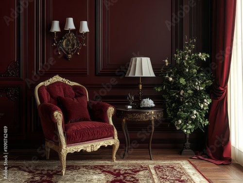 Elegant Red Velvet Chair in...