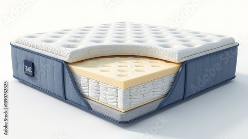 A mattress is shown with its inner layers visible