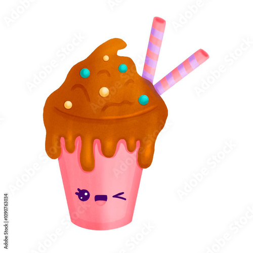 Strawberry milkshake with chocolate. Isolated illustration on white background