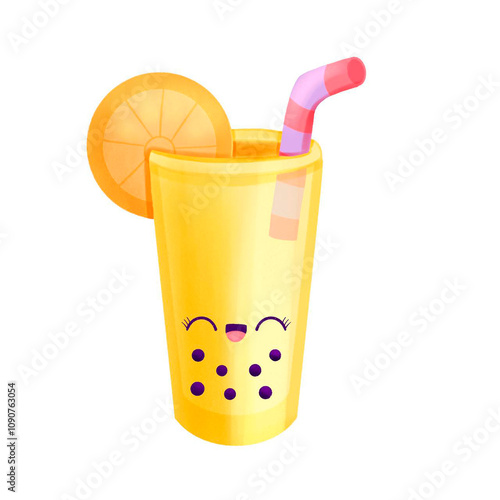 
Orange bubble tea with fruit. Isolated illustration on white background