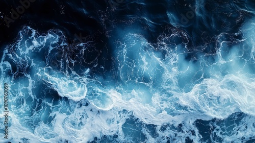 Wallpaper Mural Aerial View of Dynamic Ocean Waves with Abstract Blue Water Texture: Turbulent Waves Crashing with White Foam for Tourism Promotion, Environmental Awareness, Marine Research, Scenic Albums, Advertisin Torontodigital.ca
