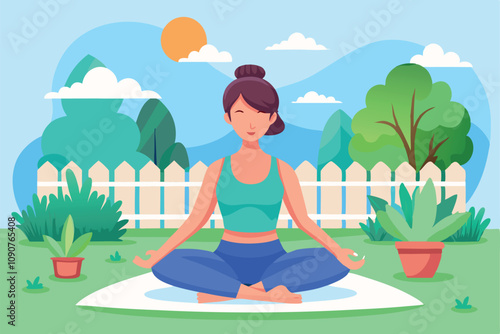 Woman Practicing Yoga Outdoors in a Serene Garden During Sunny Weather