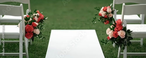 Delicate garlands of roses and jasmine trailing down the aisle chairs, leading to a flowerladen altar photo