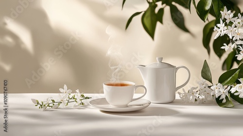 Steaming Jasmine Tea in Serene Setup Chinese food