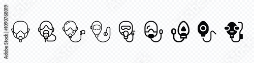 oxygen mask icon, Nebulizer vector icon, Aerosol breathing lung machine treatment icon. oxygen mask icons, oxygen mask line icon