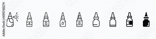 Nasal spray icon, Nasal spray bottle icon. medicated nasal decongestant spray, Nasal spray icon set