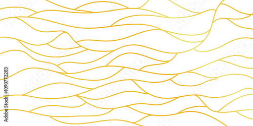 Abstract golden hand-drawn wavy line drawing seamless pattern. Modern minimalist fine wave outline background, creative monochrome wallpaper texture print silhouette.