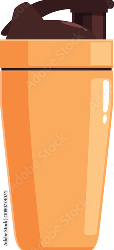 Closed orange shaker bottle with brown lid, ideal for mixing protein shakes, pre workout, and other sports nutrition supplements