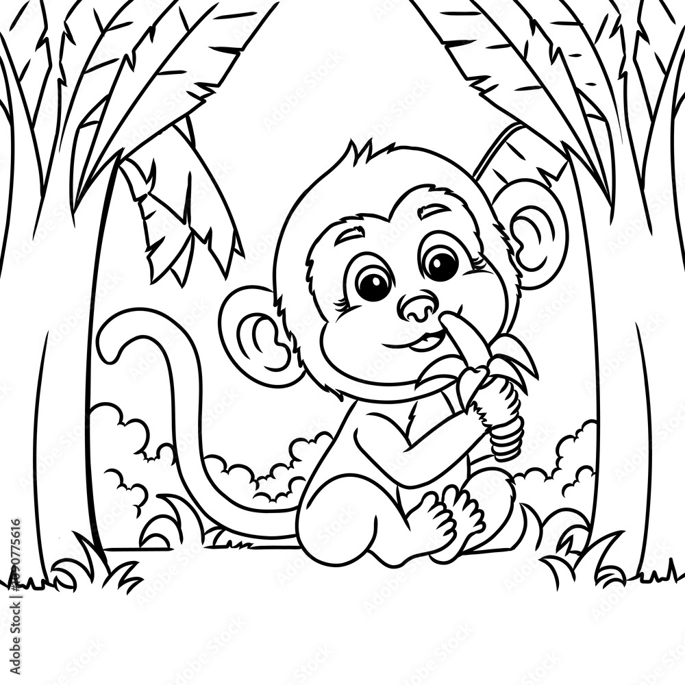 Obraz premium coloring page Monkey with banana