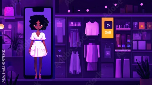 Glowing Mobile App Interface in Cartoon Style