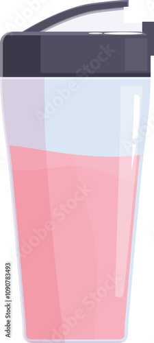 Transparent shaker bottle containing pink protein shake, promoting a healthy and active lifestyle