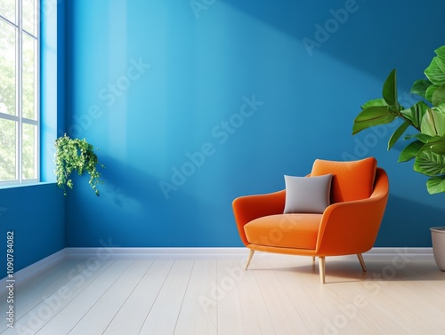 Orange Armchair in a Blue R...