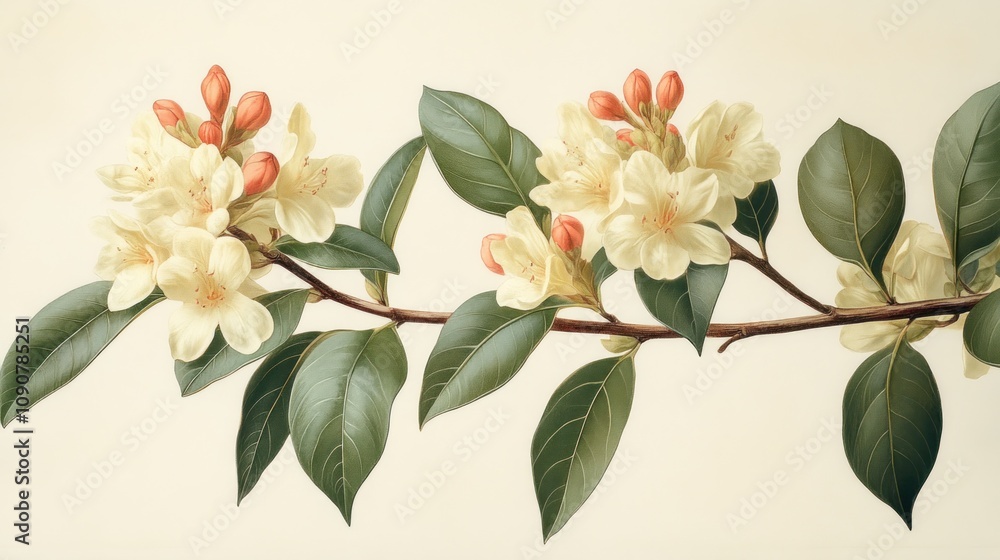 Obraz premium Botanical illustration featuring delicate flowers and leaves.