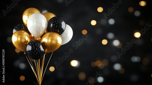 Wallpaper Mural Black, white, and gold balloons on a black background with bokeh. Festive bunch for celebration. Torontodigital.ca