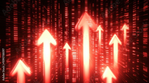 Wallpaper Mural Red Arrows Rising in a Digital Background Representing Growth and Progress in Technology, Business, and Data Analytics Visuals for Stock Photography Torontodigital.ca