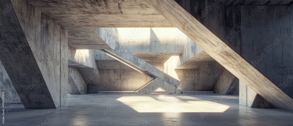 Sunlit abstract concrete interior architecture with stairs. Sunlit abstract concrete interior architecture with stairs.