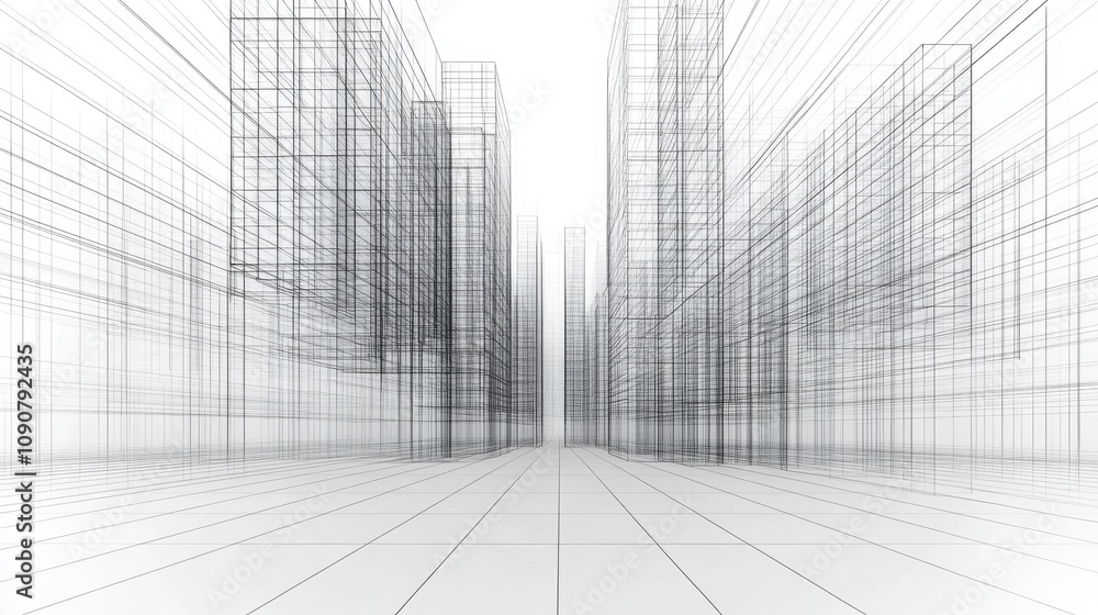 Abstract Wireframe Cityscape Design Featuring Minimalistic Linear Structures and Perspective View Ideal for Technology and Architecture Concepts Abstract Wireframe Cityscape Design Featuring Minimalistic Linear Structures and Perspective View Ideal for Technology and Architecture Concepts