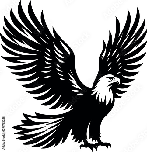 Eagle Spreading Its Wings - Vector Black Silhouette Cricut Design for T-Shirt