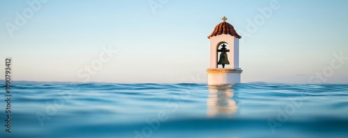 A bell tower peeking above the waterline, a symbol of resilience against nature s power