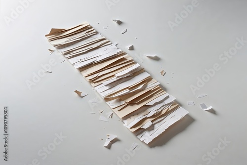 Chipped Paper Layers Scattered on a Flawless White Field