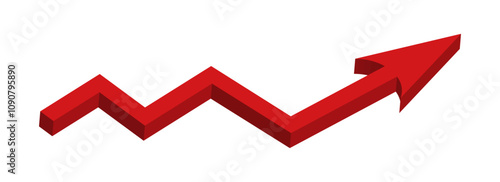 Red growing up 3d large arrow sign. Inflation Bar chart. Graph. Rising price. Finance and Economy. Market volatility. Global crisis concept. Recession. Infographics. Icon. Interface elements.