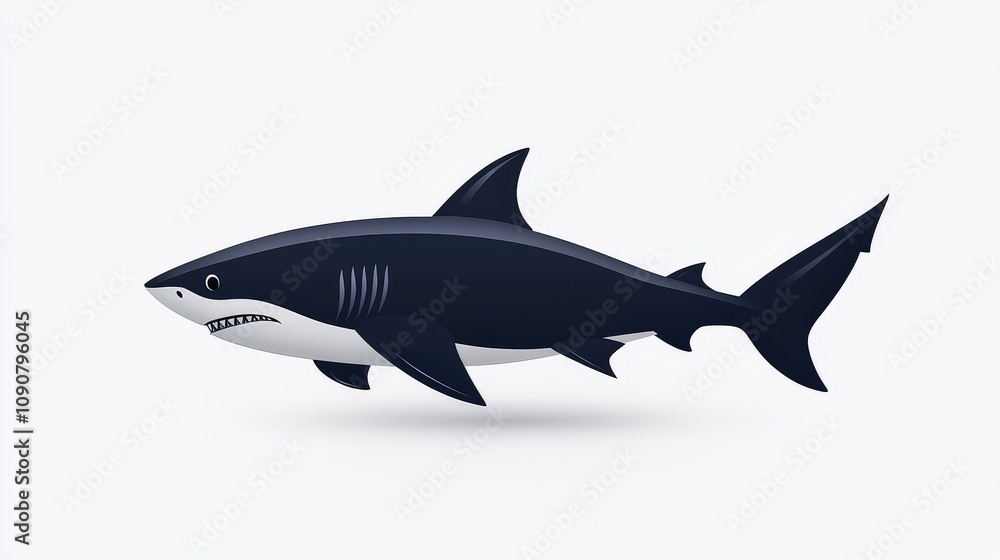 Fototapeta premium 3D Render of Cartoon Shark Swimming on White Background