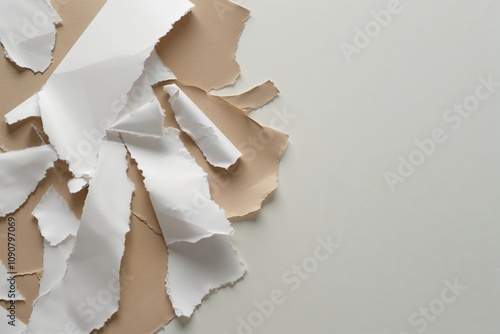 Ripped Torn Paper Scrap Textures on Soft White Background