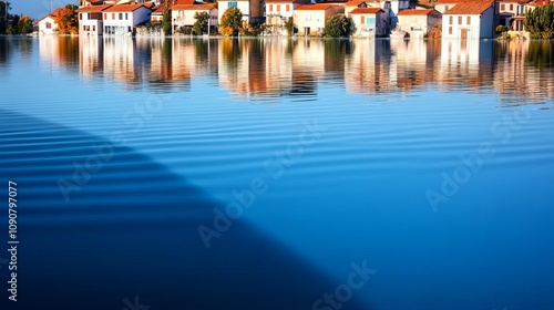 A lake revealing the shadows of a submerged town, reflections dancing on the water s surface photo