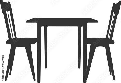 Simple Black Silhouette of Table and Two Chairs vector