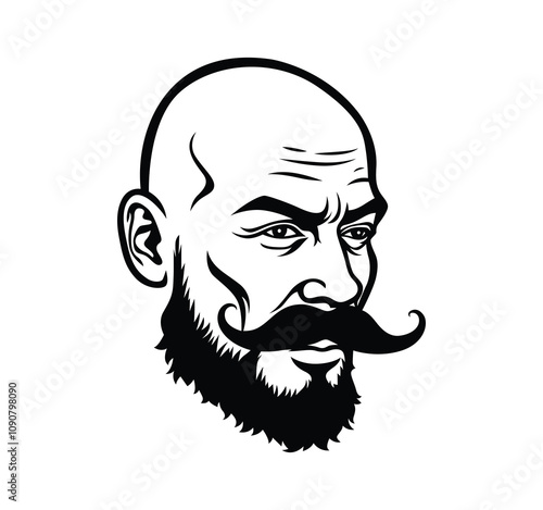 Bald man with big mustache vector