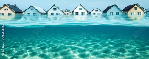 A submerged neighborhood with clear streets visible under the water s surface photo