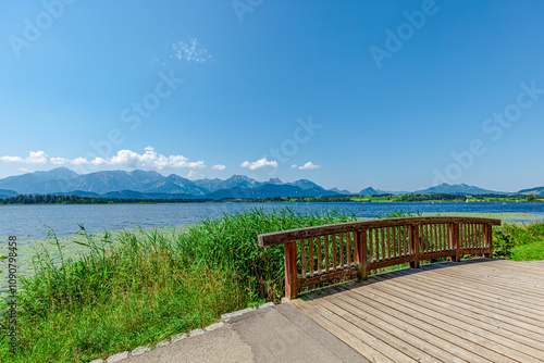 Hopfensee - Hopfen lake in summer with mountain background. north of Füssen, district of Ostallgäu, Bavarian Swabia, Bavaria photo