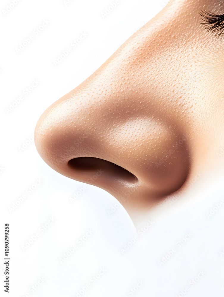 Obraz premium Closeup young woman face side view. Plastic surgery nose rhinoplasty 