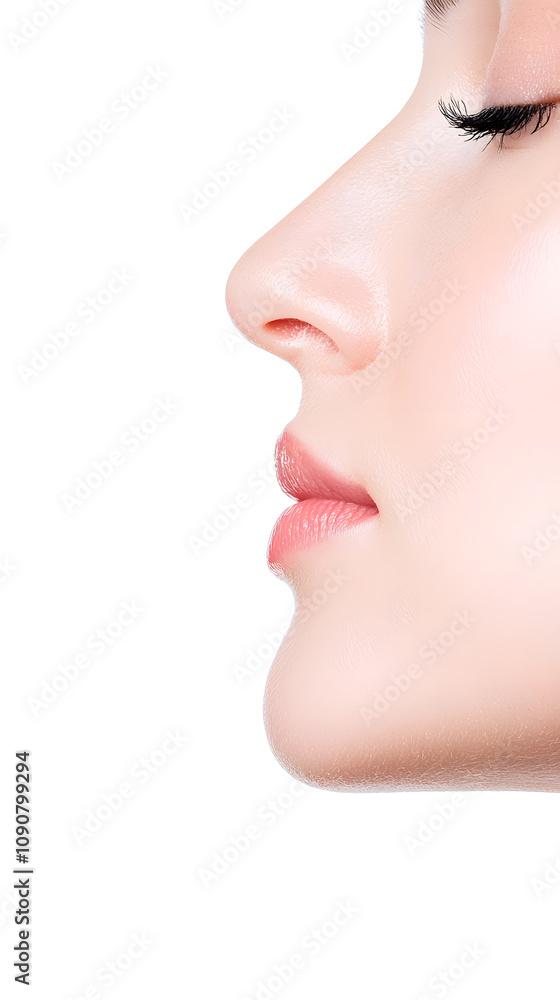 Closeup young woman face side view. Plastic surgery nose rhinoplasty
Closeup young woman face side view. Plastic surgery nose rhinoplasty