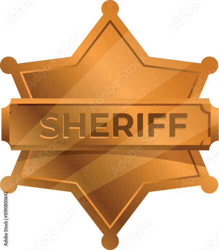 Shiny golden sheriff star badge symbolizing authority, law enforcement, and justice in the wild west
