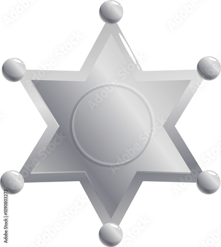 Classic silver sheriff star badge with blank center circle, representing authority and law enforcement