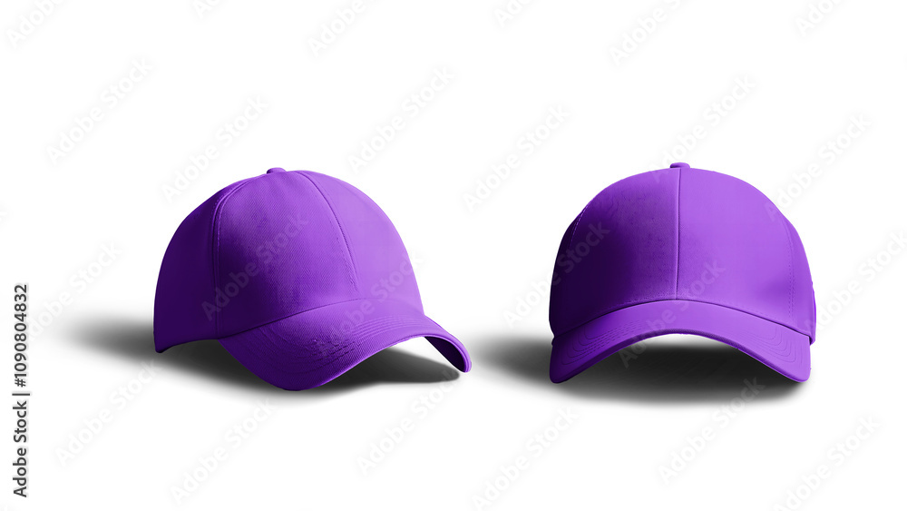 Fototapeta premium Purple Baseball Cap 3d Mockup Isolated in Two Views Perspective