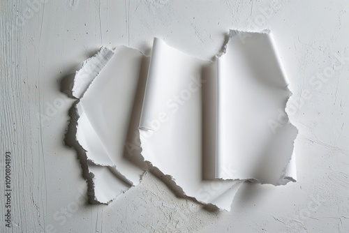 Torn Paper Pieces on White Background with Texture and Light Effects
