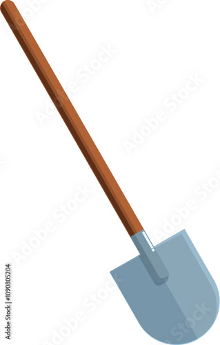 Metal shovel with wooden handle, gardening or construction tool for digging and moving earth