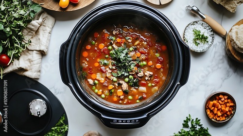 Food cooking nutrition recipes Delicious vegetable stew in a slow cooker.