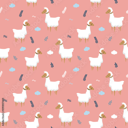 Happy Llamas Seamless Vector Pattern