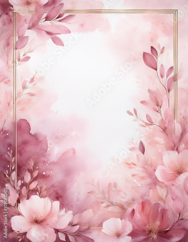 Elegant watercolor floral frame in soft pink and mauve hues. Perfect for wedding invitations or romantic designs.