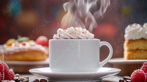 Wallpaper Mural Steaming Espresso Cup with Assortment of Freshly Baked Desserts in Cozy and Aromatic Setting Torontodigital.ca