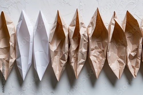 Crumpled Paper Edges Lined Up on a Fresh White Backdrop for Textured Design