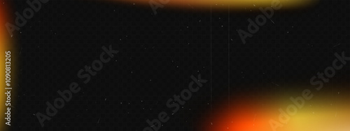 Film burnt orange light leak, light photo texture on black background