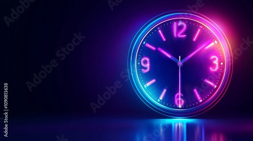 Future digital clock light effect. Lightening silhouette of a clock representing time. Modern laser blue neon clock.