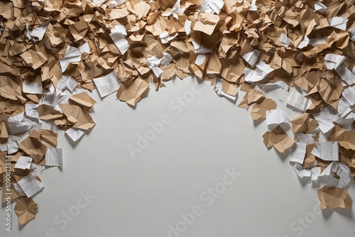Tattered Paper Pieces Spread Across a White Expanse