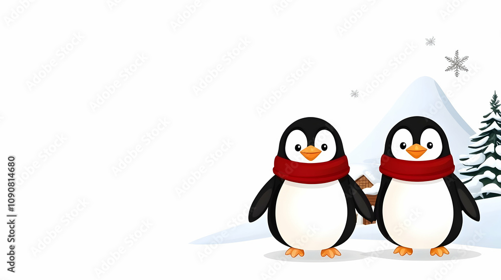 Fototapeta premium Penguin couple winter icon set